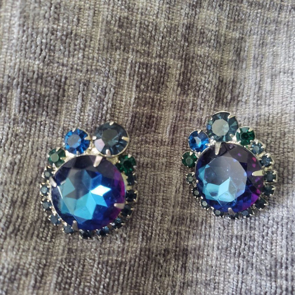 Vintage Tara Clip On Silver Tone Blue Earrings